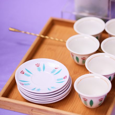 Traditional Ethiopian coffee ceremony cups on a tray